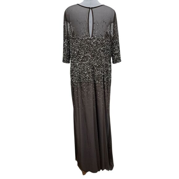 Adrianna Papell Beaded Illussion  Party Gothic Boho Maxi Gown Size 22W Lead/Gray - Picture 7 of 14